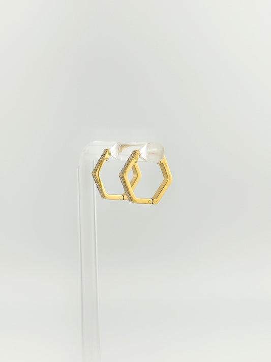 Penny Pave Hex Huggie Earrings