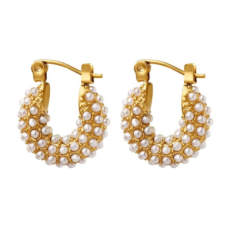 Abigail Gold Mini Pearl-Studded Hoop Earrings